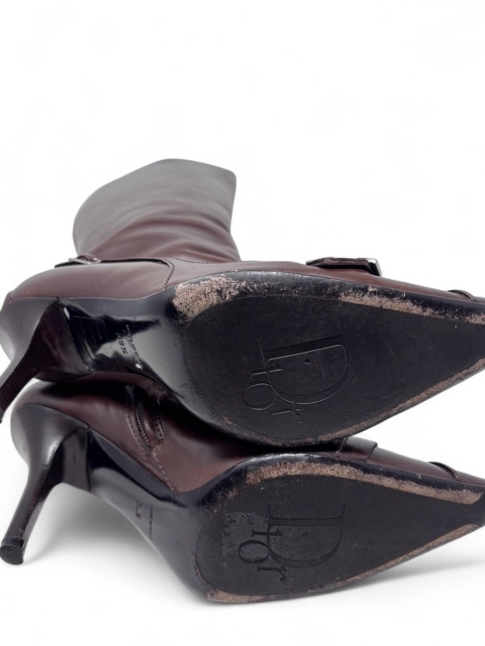 Vintage Dior Galliano Brown Knee High Leather Boot Pointed Toe Slim Buckle 39.5 - Picture 12 of 14